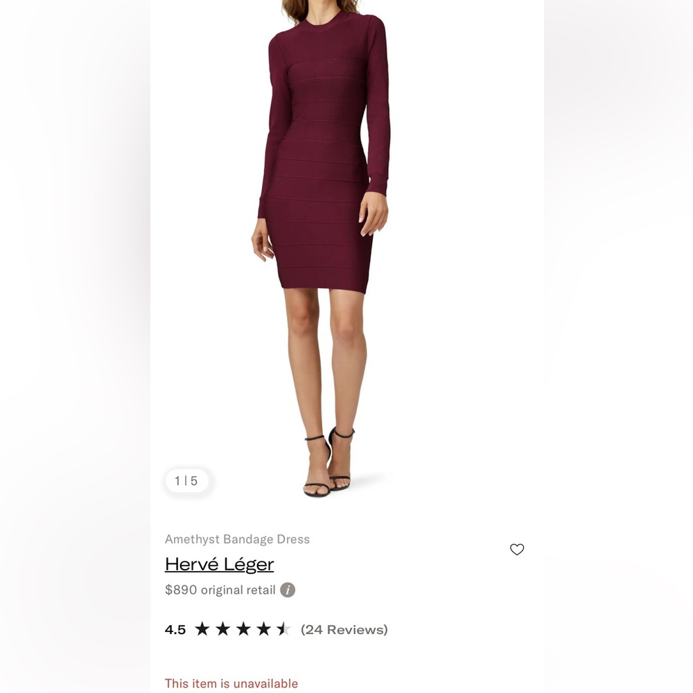 Herve Leger Paris Long Sleeve Bodycon Dress in Burgundy size M new - Picture 4 of 14